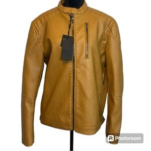 Zara Tan Leather Biker Jacket